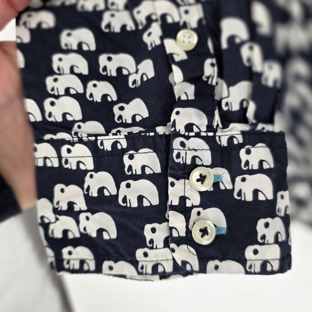 Talbots Button Down Shirt Women 1X Navy White Elephant Print Cotton Long Sleeve - Picture 4 of 8